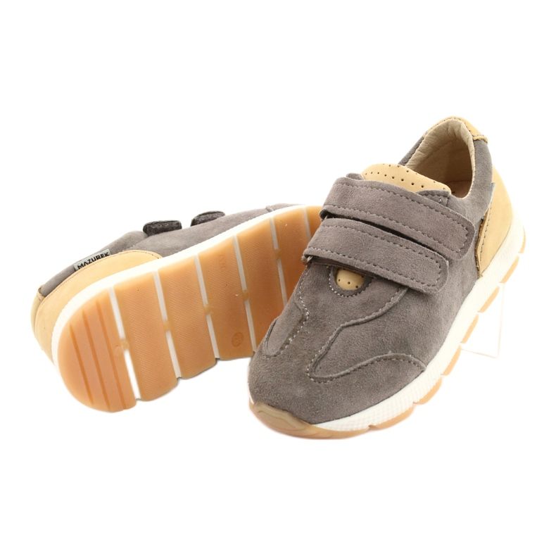 Sapatos casuais masculinos de couro Mazurek 1362 Velcro castanho amarelo 2