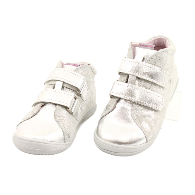 Mazurek Botins esportivos de velcro de couro com flor prata 1264 2 Mazurek Botins esportivos de velcro de couro com flor prata 1264 2