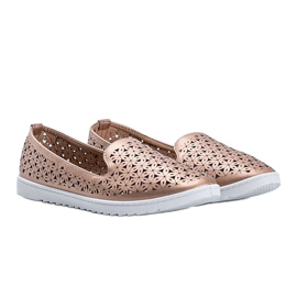 Mocassins de champanhe com acabamento Margari em orla rosa 1