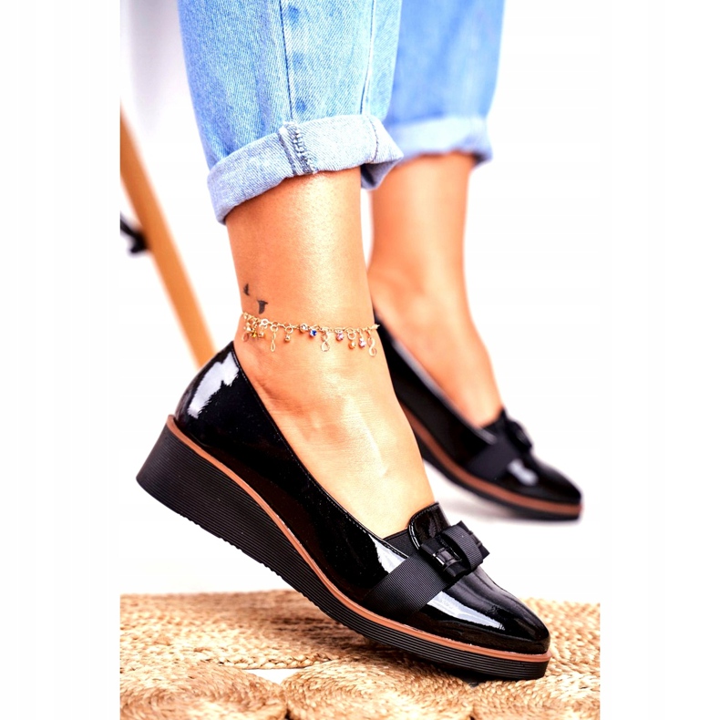 Vinceza Brogues feminino em cunhas lacadas pretas Milona preto 3