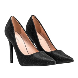 Sapatilhas pretas brilhantes no salto agulha de Lily preto 1