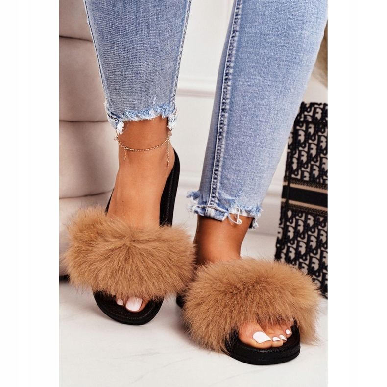 SEA Chinelos femininos com pele de camelo Belmondo marrom preto 4