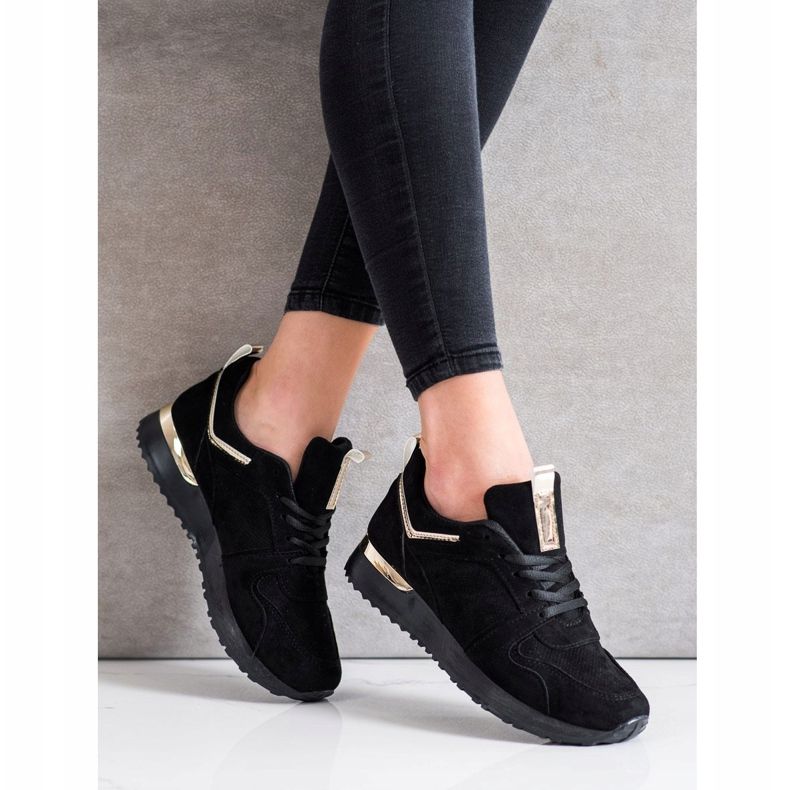 SHELOVET Tênis de camurça preta preto 2