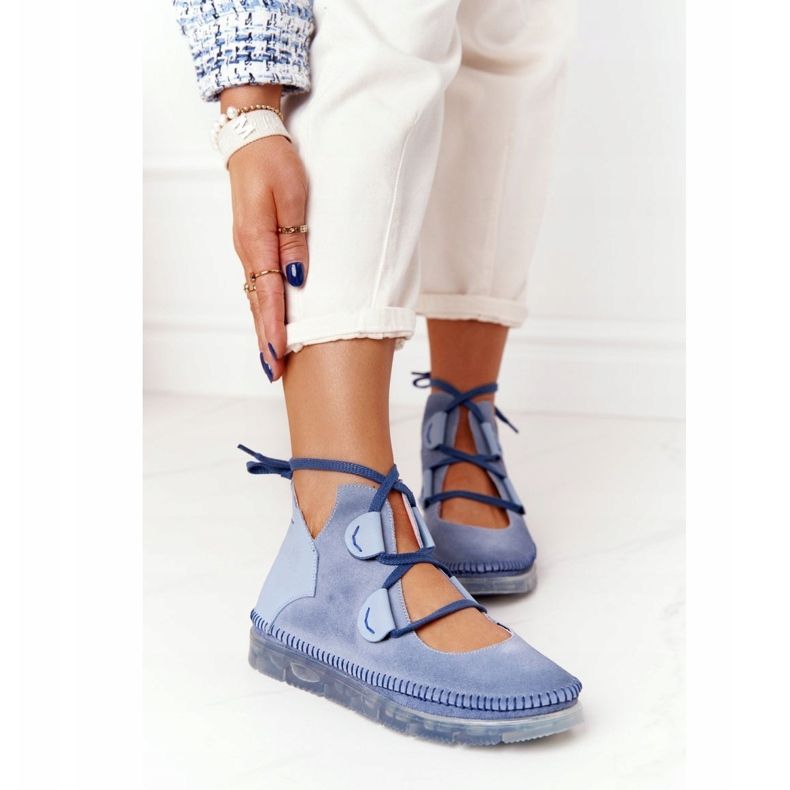 Botas de couro femininas Maciejka Blue 04457-06 azul multicolorido 1