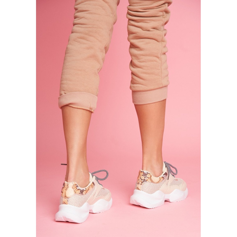 PS1 Sapatos esportivos femininos couro de cobra bege Giselle castanho dourado 3