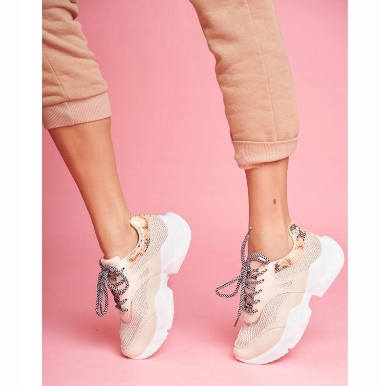 PS1 Sapatos esportivos femininos couro de cobra bege Giselle castanho dourado 1