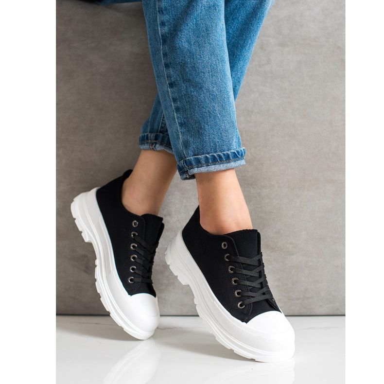 SHELOVET Tênis pretos na plataforma 1