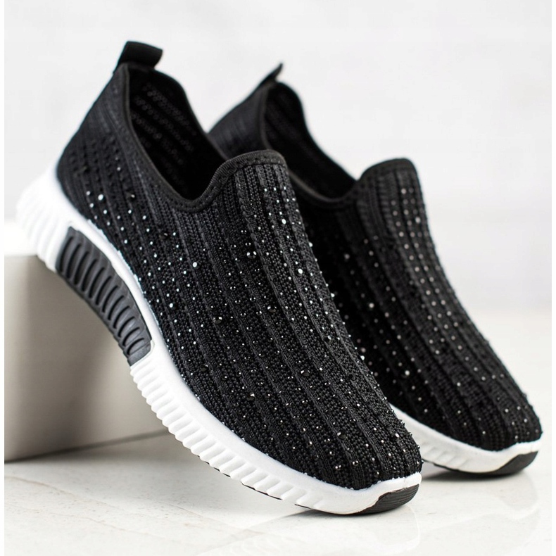 SHELOVET Slipons com cristais preto 1