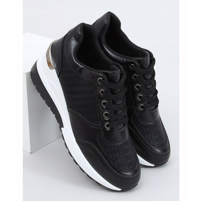 Preto MY-2717 Sapatos esportivos pretos com salto oculto 1