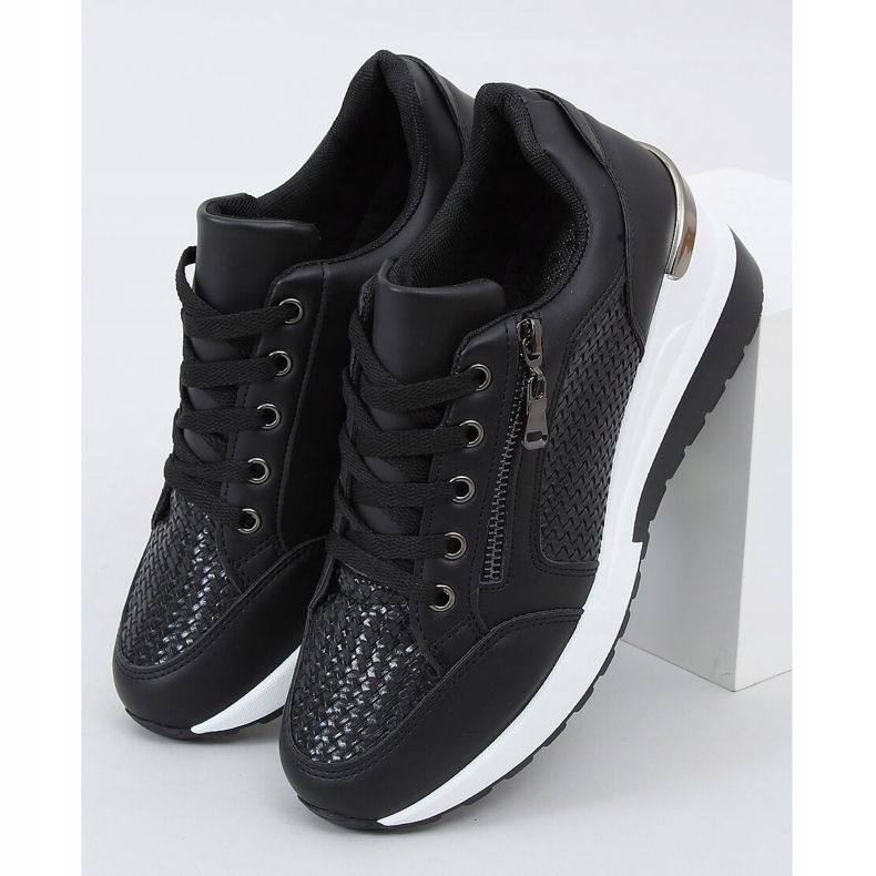 Preto MY-2716 Sapatos esportivos pretos com salto oculto 1