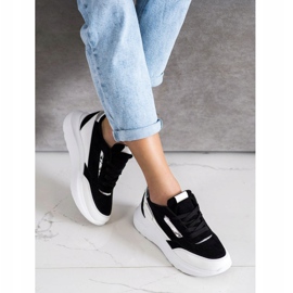 SHELOVET Tênis de camurça elegantes branco preto 2