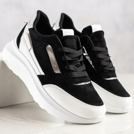 SHELOVET Tênis de camurça elegantes branco preto 1