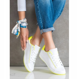 SHELOVET Tênis de cano baixo com couro ecológico branco amarelo 1