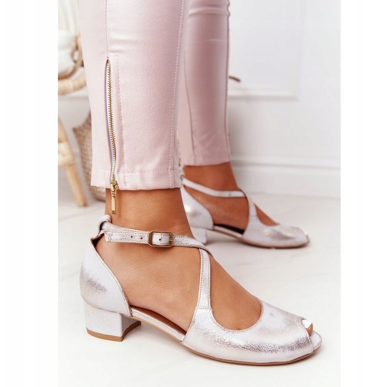 Sandálias de salto alto de couro Maciejka 04509-45 bege-ouro dourado 1