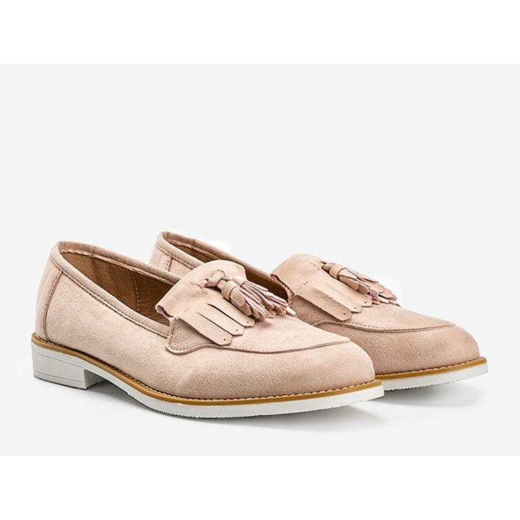 Sapatos de camurça bege com franjas Lorena 1