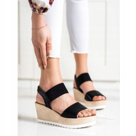 Seastar Sandálias brilhantes em cunha preto 1