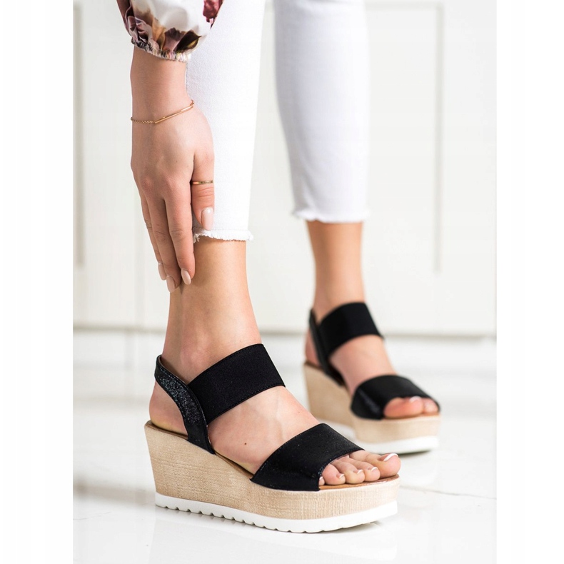 Seastar Sandálias brilhantes em cunha preto 1