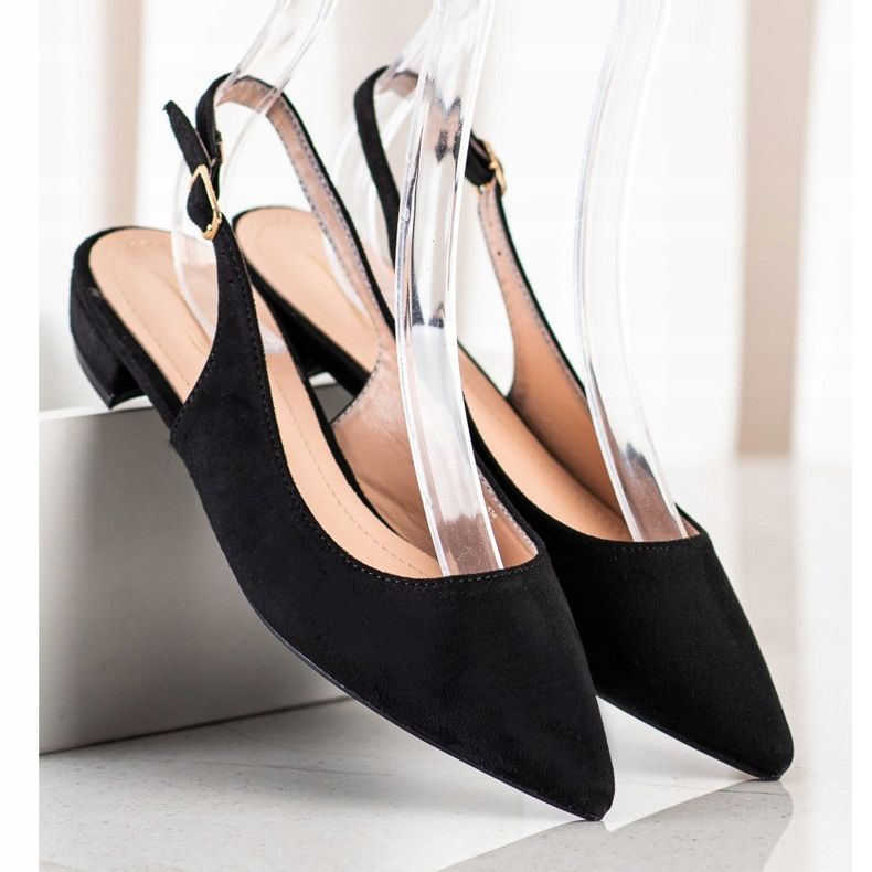 Lovery Sandálias de camurça com salto aberto preto 1