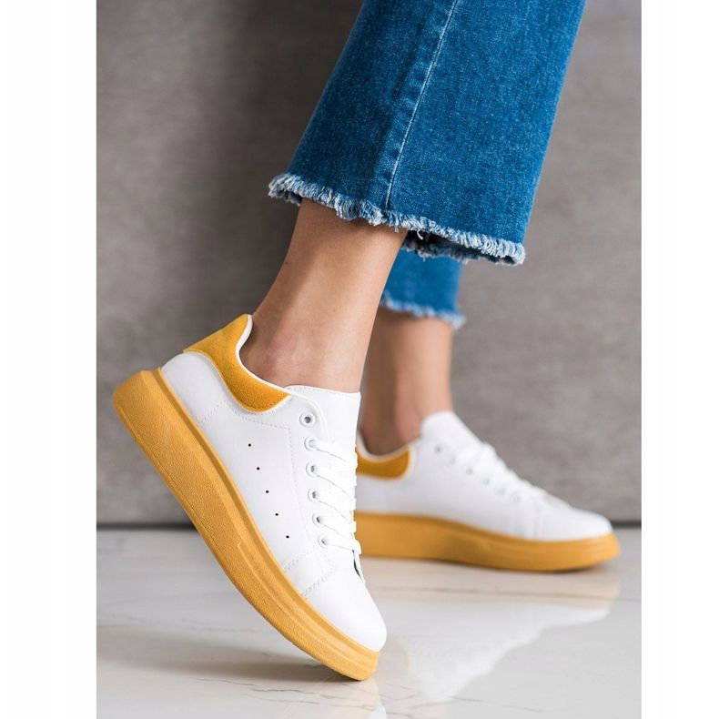 SHELOVET Tênis na plataforma amarela branco amarelo 1