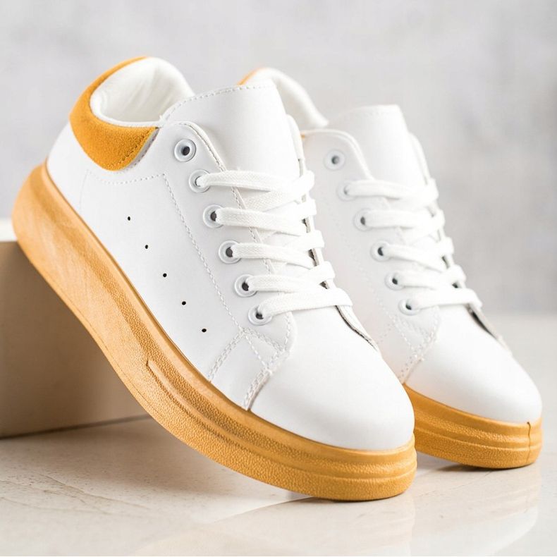 SHELOVET Tênis na plataforma amarela branco amarelo 2