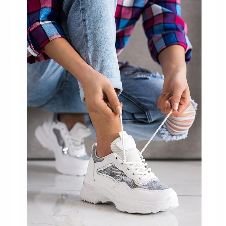 SHELOVET Tênis Com Lantejoulas branco 2