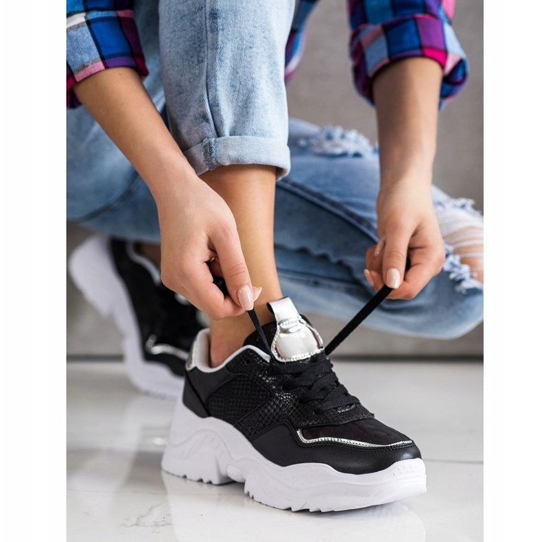 Weide Tênis com estampa de cobra de couro ecológico preto 1