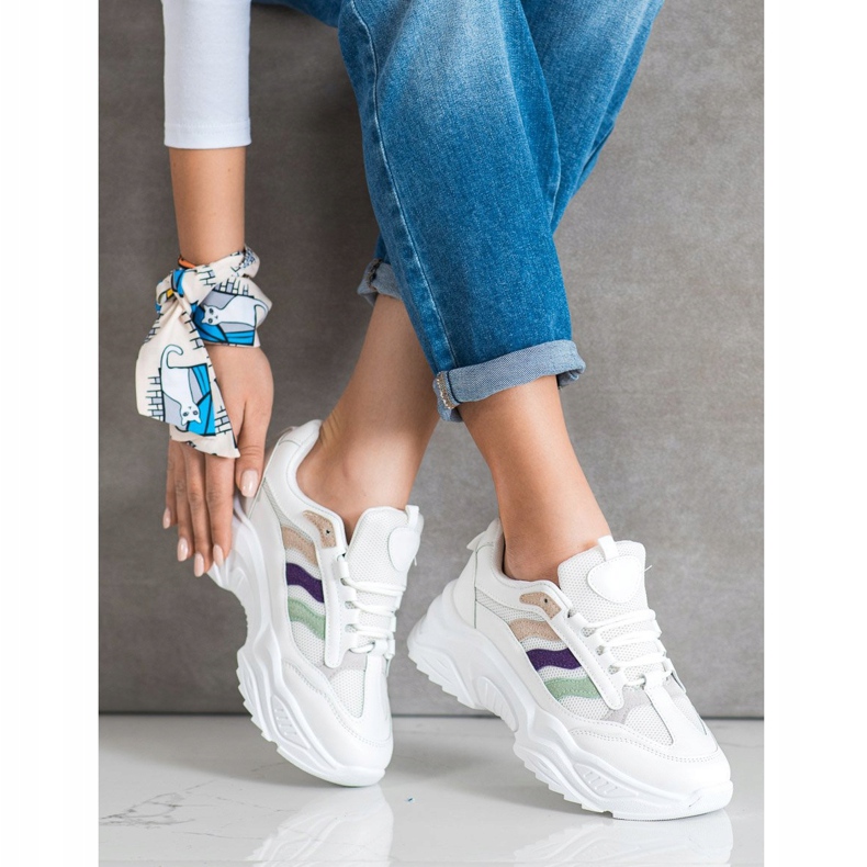 SHELOVET Tênis com listras coloridas branco 2