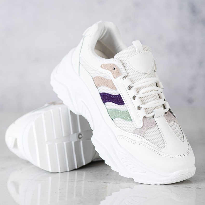 SHELOVET Tênis com listras coloridas branco 1