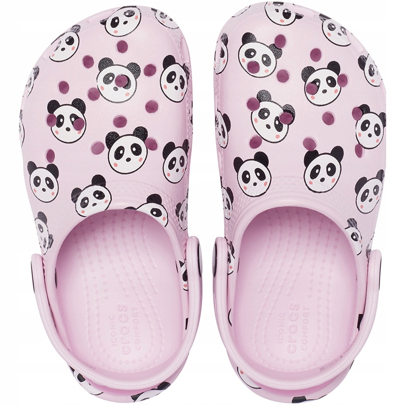 Crocs para crianças Classic Panda Print Clog rosa claro 206999 6GD 1