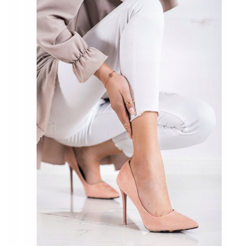 Diamantique Salto de camurça sexy rosa 1