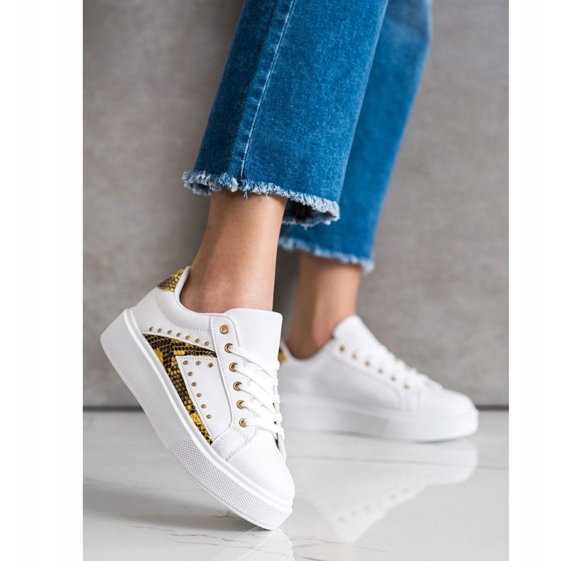 SHELOVET Tênis brancos na plataforma preto amarelo 1