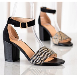 Evento Sandálias de salto alto trançadas bege preto 1