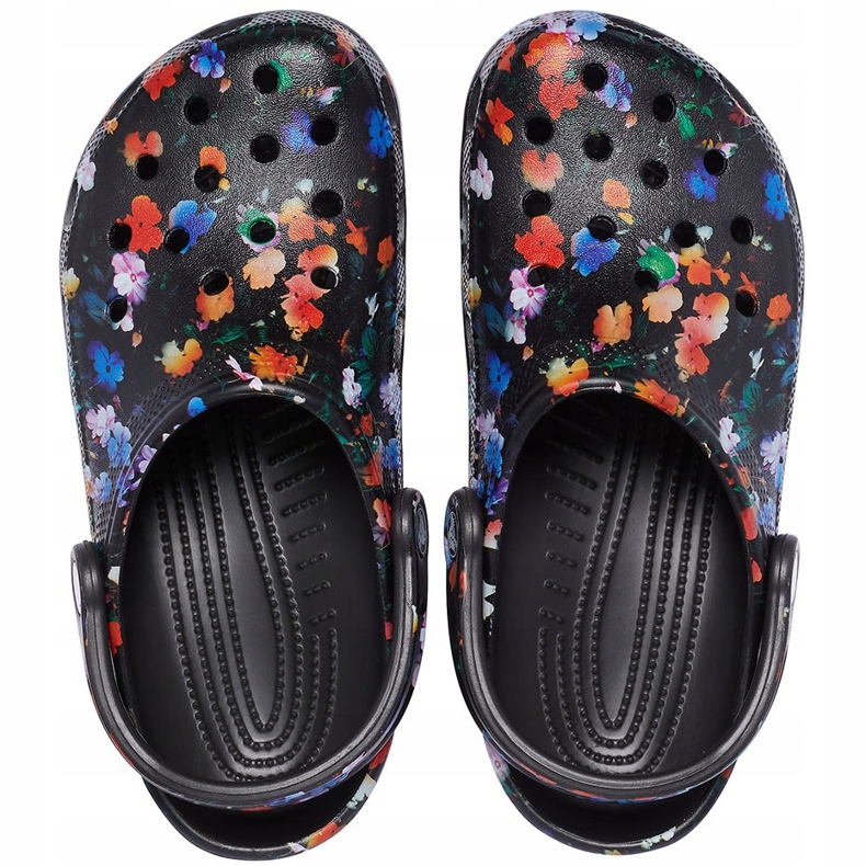 Tamanco floral estampado clássico feminino Crocs preto 206376 0C4 multicolorido 1