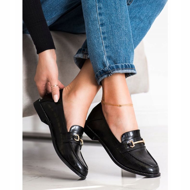 SHELOVET Mocassins Elegantes Com Zircônia Cúbica preto 1