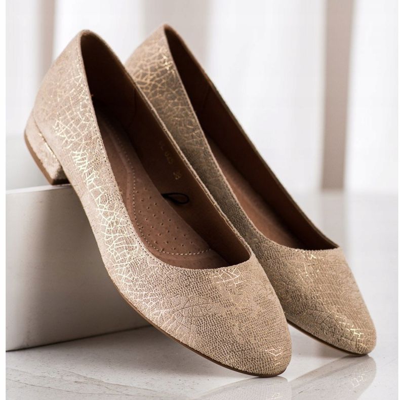 Bailarinas de salto liso Sergio Leone BL625 bege dourado 2