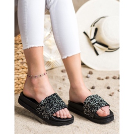 Seastar Chinelos elegantes no Paltform preto prata 1 Seastar Chinelos elegantes no Paltform preto prata 1