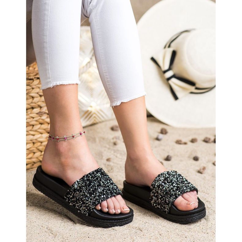 Seastar Chinelos elegantes no Paltform preto prata 1 Seastar Chinelos elegantes no Paltform preto prata 1