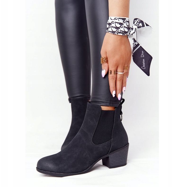 PJ1 Botas quentes femininas pretas de salto Jodhpur Trinity preto 2