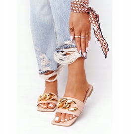 Chinelos De Couro Com Uma Corrente Nude French Kiss bege multicolorido 1