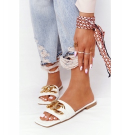 Chinelos de couro com corrente branca beijo francês branco dourado 1