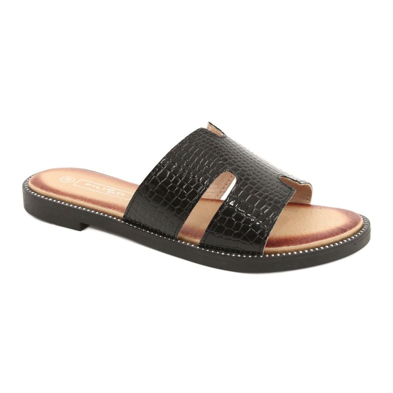 Filippo Inserção de couro preto em envernizado brilhante 1