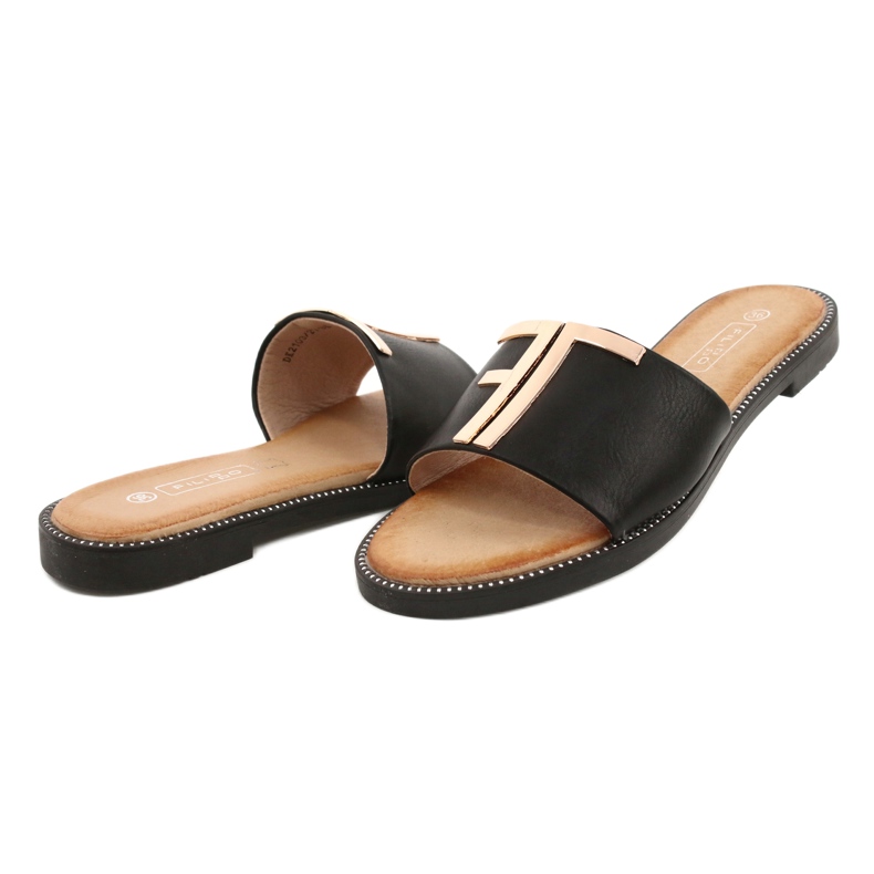 Filippo Chinelos femininos elegantes preto e dourado DK2103 2