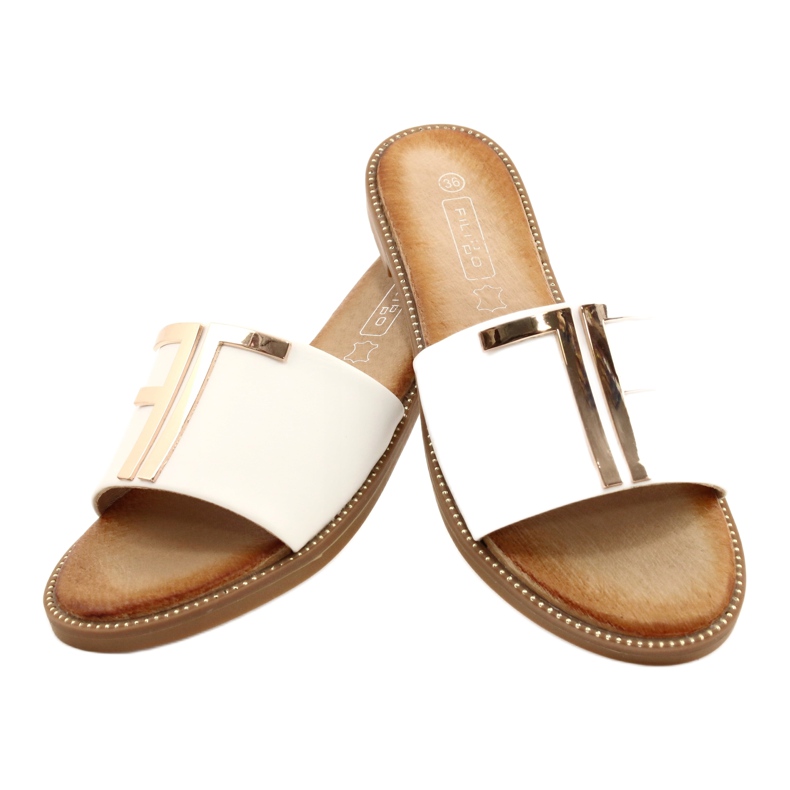 Filippo Chinelos femininos elegantes brancos e dourados 3