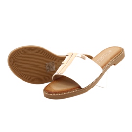 Filippo Chinelos femininos elegantes brancos e dourados 2