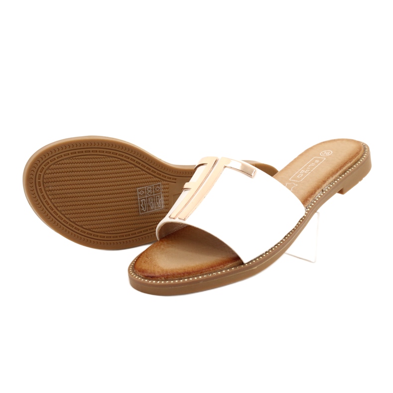 Filippo Chinelos femininos elegantes brancos e dourados 2