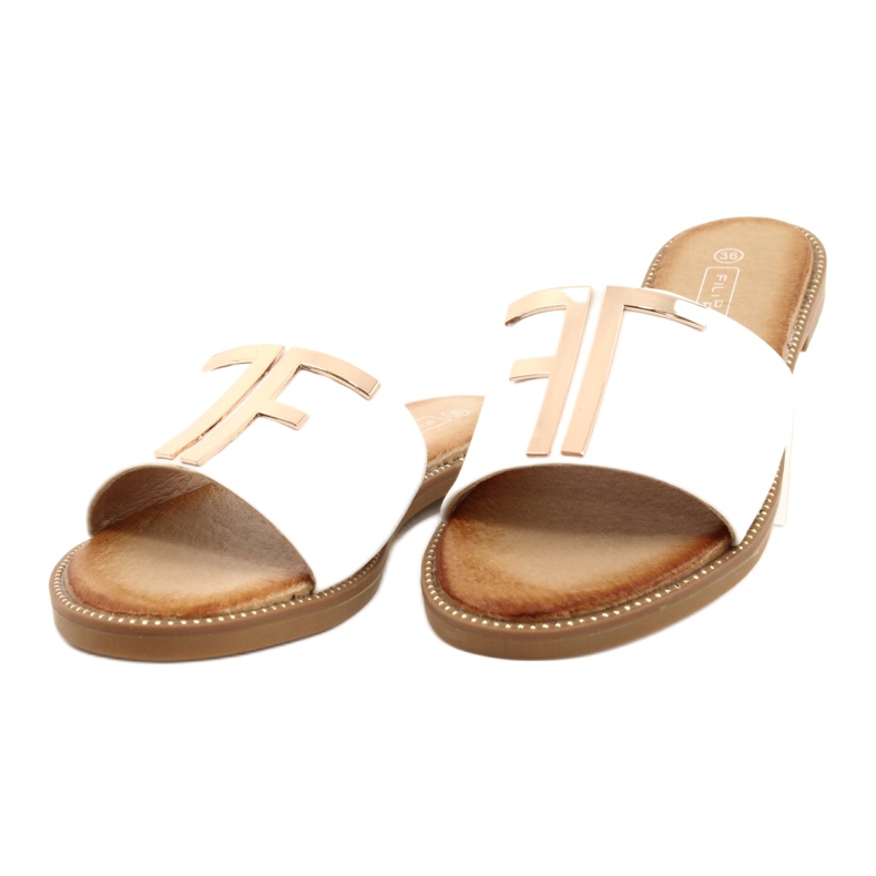 Filippo Chinelos femininos elegantes brancos e dourados 1