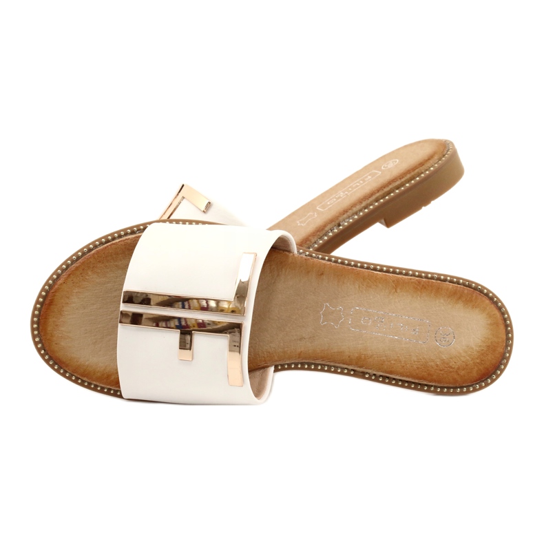 Filippo Chinelos femininos elegantes brancos e dourados 4