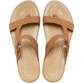 Sandálias femininas Crocs Tulum Toe Post Caramel 206 108 277 castanho multicolorido 1