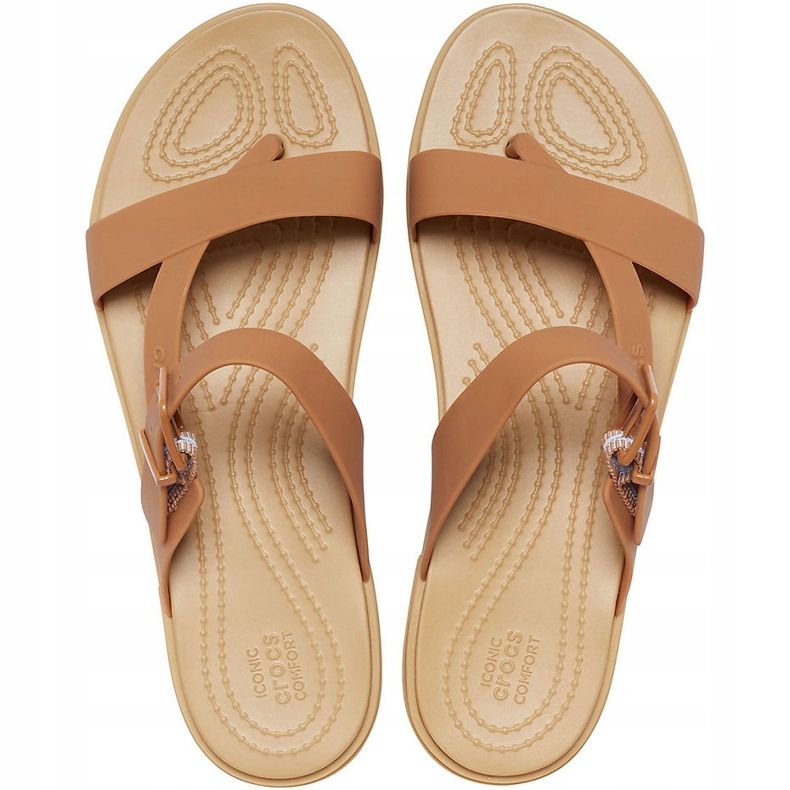Sandálias femininas Crocs Tulum Toe Post Caramel 206 108 277 castanho multicolorido 1