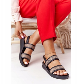 Sandálias de couro cunha Laura Messi 2232 pretas bege preto 2